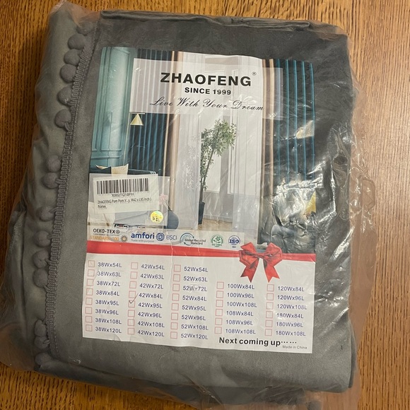 Zhaofeng 42”x95” Pom Pom Velvet Curtains in gray - Picture 9 of 16